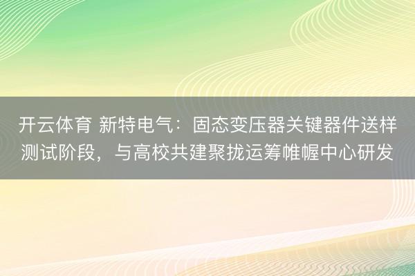 开云体育 新特电气：固态变压器关键器件送样测试阶段，与高校共建聚拢运筹帷幄中心研发