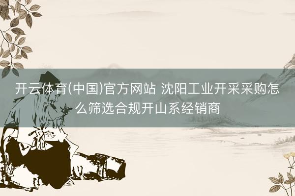 开云体育(中国)官方网站 沈阳工业开采采购怎么筛选合规开山系经销商