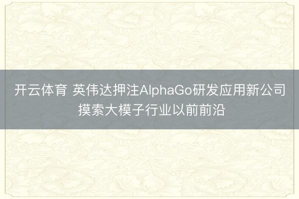 开云体育 英伟达押注AlphaGo研发应用新公司 摸索大模子行业以前前沿